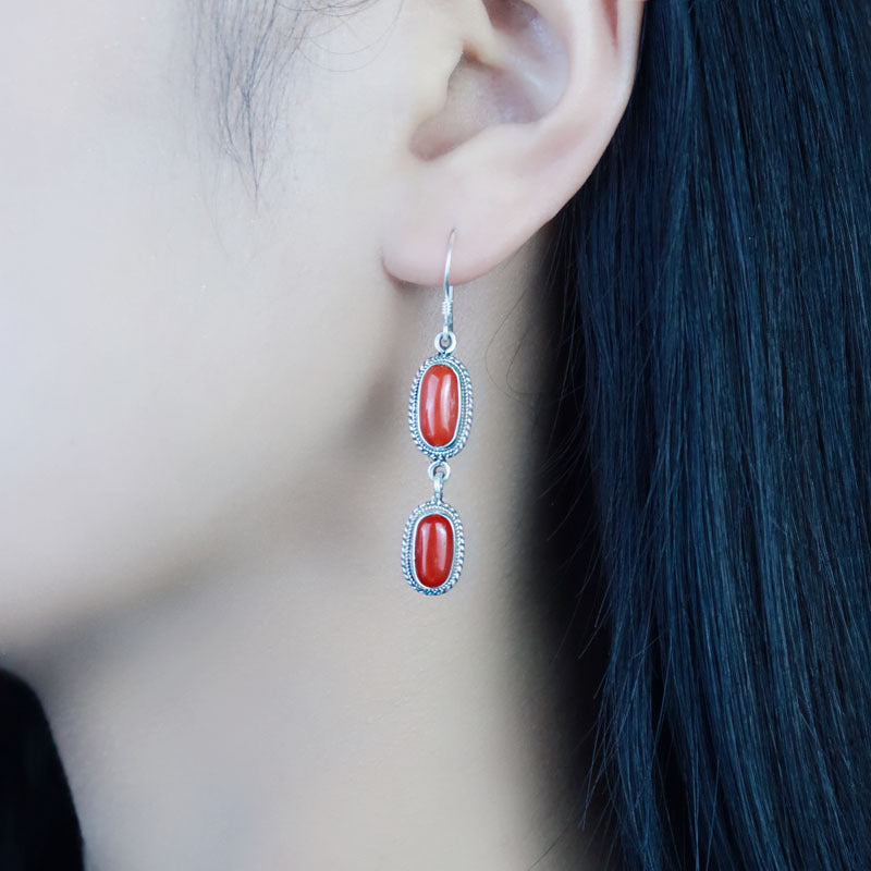 s925 Silver set coral Stone Earrings-canovaniajewelry