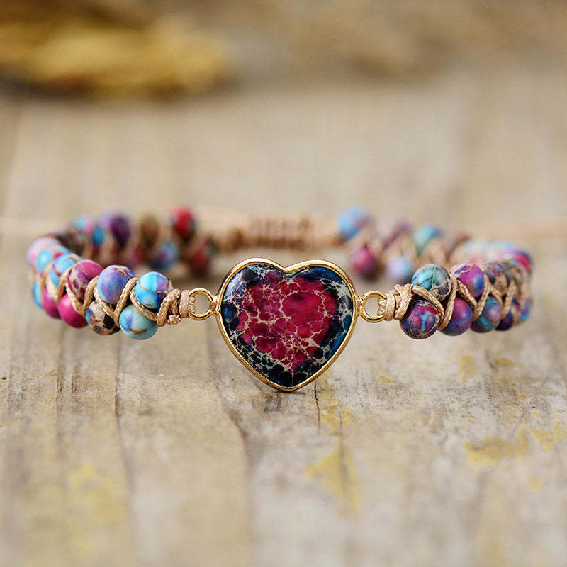 Imperial Stone Peach Heart Double Layer Hand Woven Bracelet-canovaniajewelry