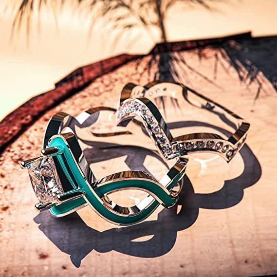 Simple Zircon Women's Ocean Wave Drip Oil Irregular Two-Piece Ring Set-canovaniajewelry