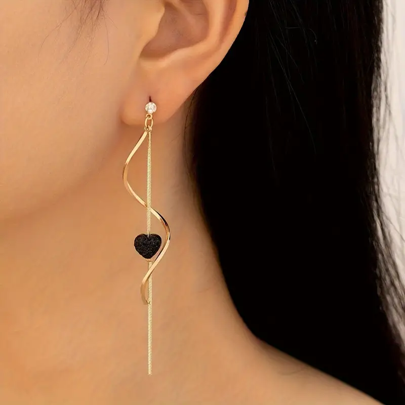 Spiral Black Heart Design Drop Earrings