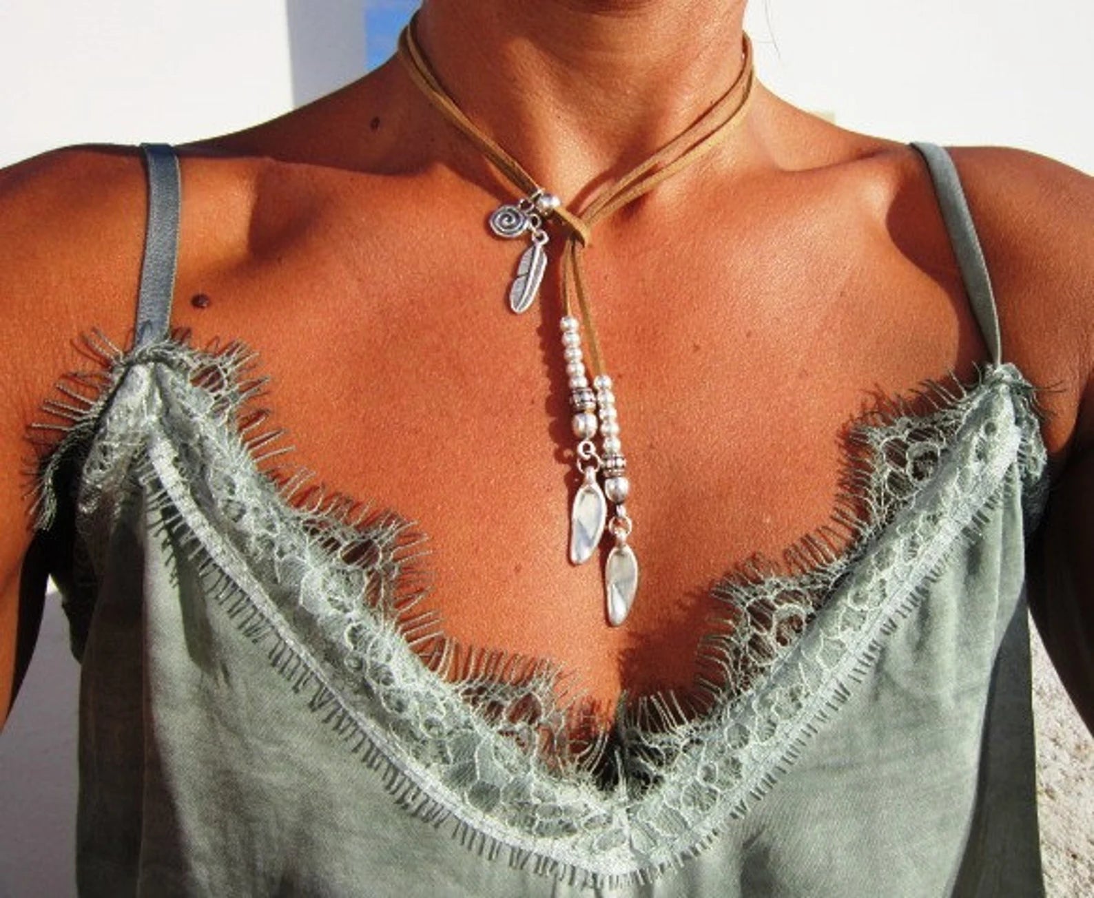 Feather Pendant Tassel Necklace-canovaniajewelry