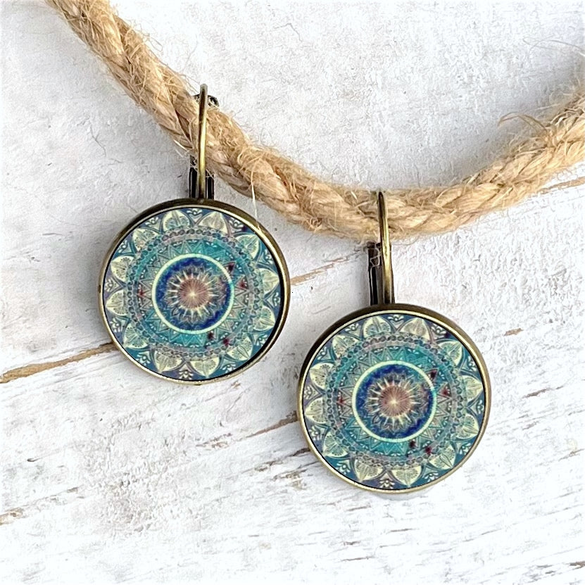 Blue Mandala Boho Glass Earrings-canovaniajewelry