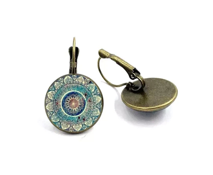 Blue Mandala Boho Glass Earrings-canovaniajewelry