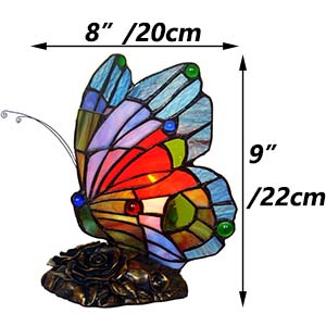 Bieye L30042US butterfly Tiffany style stained glass accent table lamp