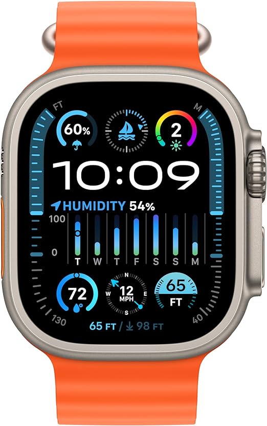 Apple Watch Ultra 2 [GPS + Cellular 49 mm] išmanusis laikrodis. Fitneso stebėjimo priemonė, tikslus GPS, veiksmo mygtukai, ilgas baterijos veikimo laikas, aiškus tinklainės ekranas [riešams, kurių apimtis 130-200 mm]