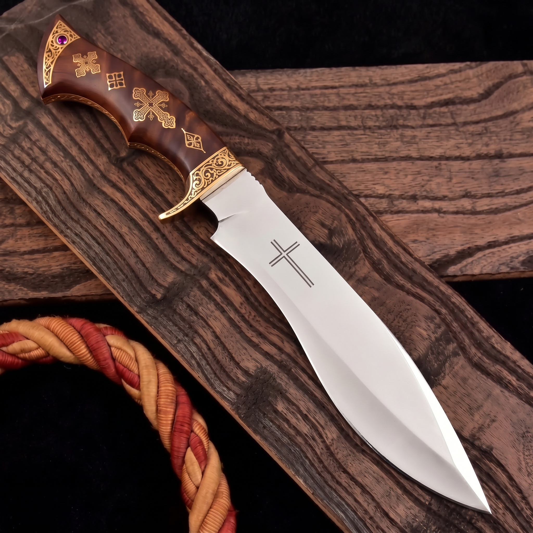 Faca Bowie artesanal em aço D2 (15 polegadas) com bainha em pele