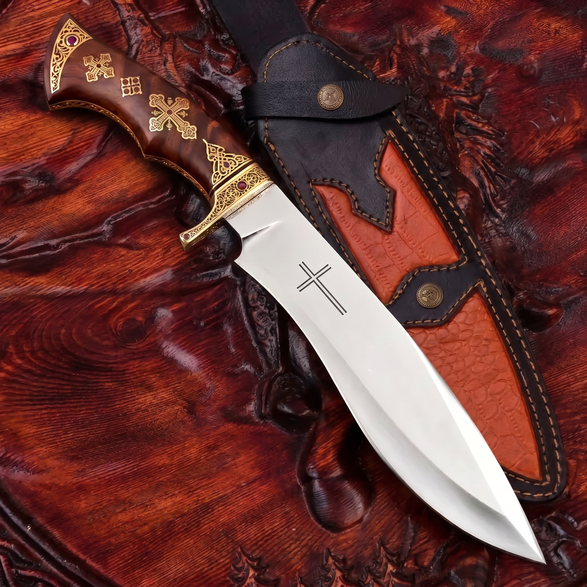 Faca Bowie artesanal em aço D2 (15 polegadas) com bainha em pele