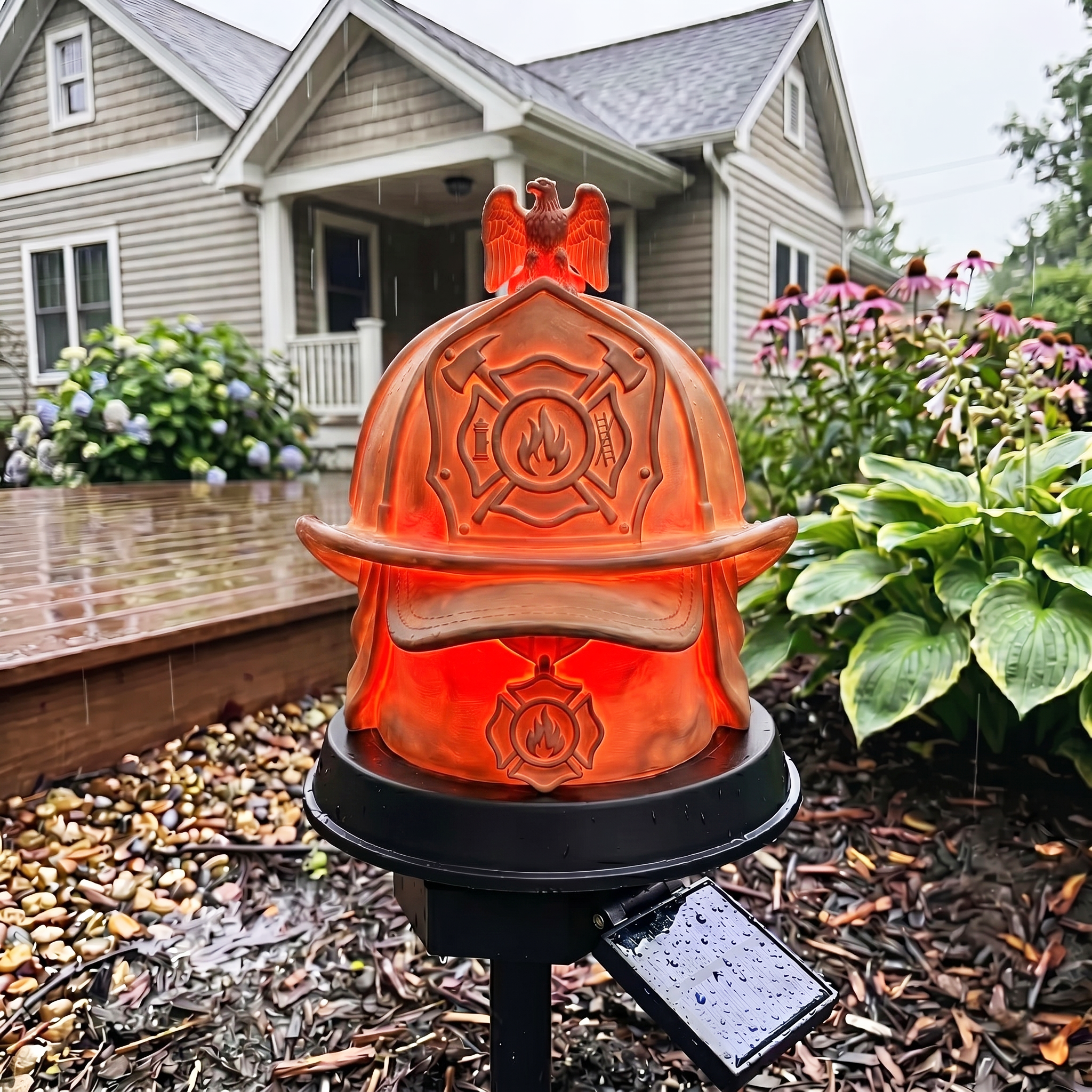 Firefighter Helmet Solar Garden Light