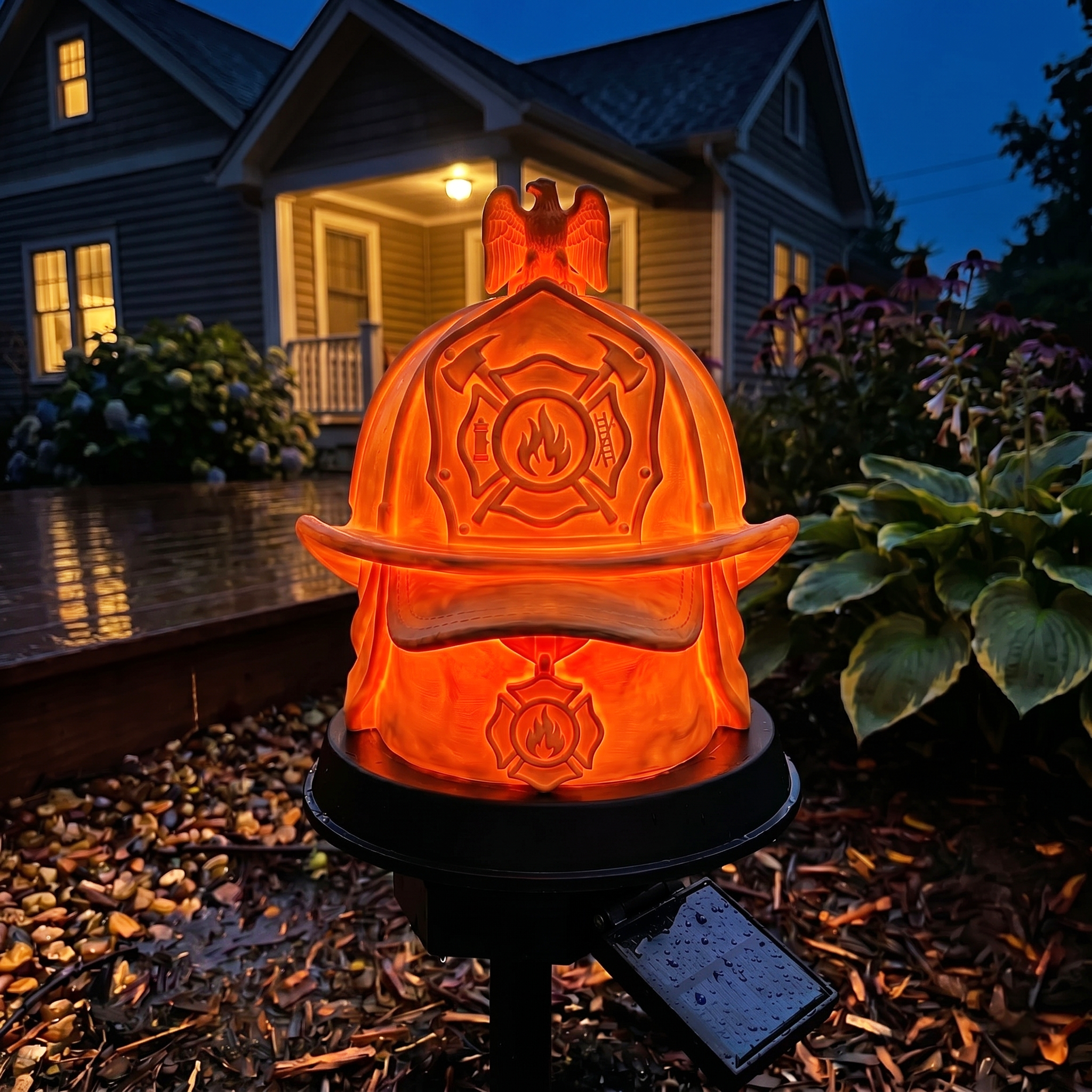 Firefighter Helmet Solar Garden Light