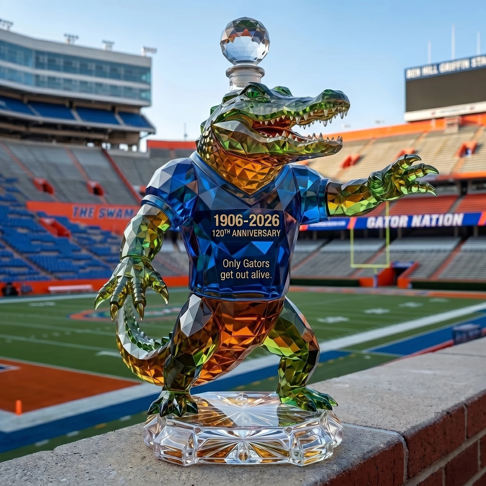 Only Gators get out alive 1906-2026 20th Anniversary Whisky Bottle