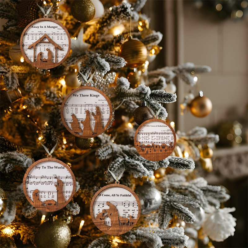 Set 5 Pieces Music Sheet Nativity Ornament