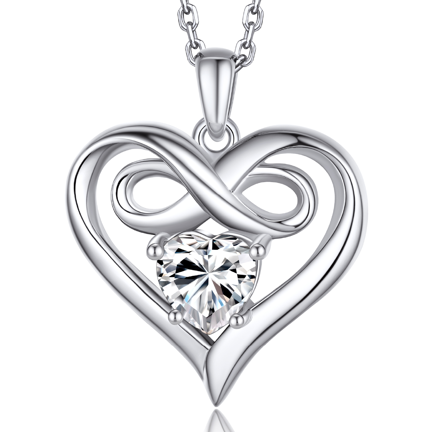MomentWish Infinity Heart Pendant Necklace for Women 1 Carat Simulated Diamond Necklace Valentines Day Anniversary Jewelry Gifts for Her
