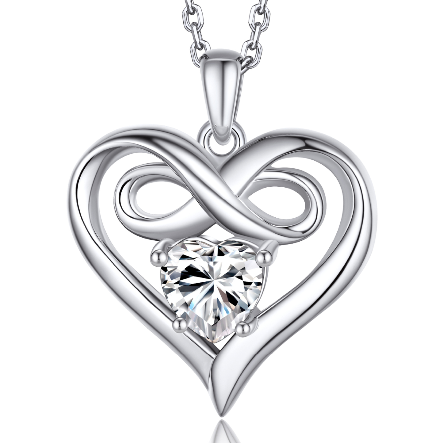 MomentWish Infinity Heart Pendant Necklace for Women 1 Carat Simulated Diamond Necklace Valentines Day Anniversary Jewelry Gifts for Her