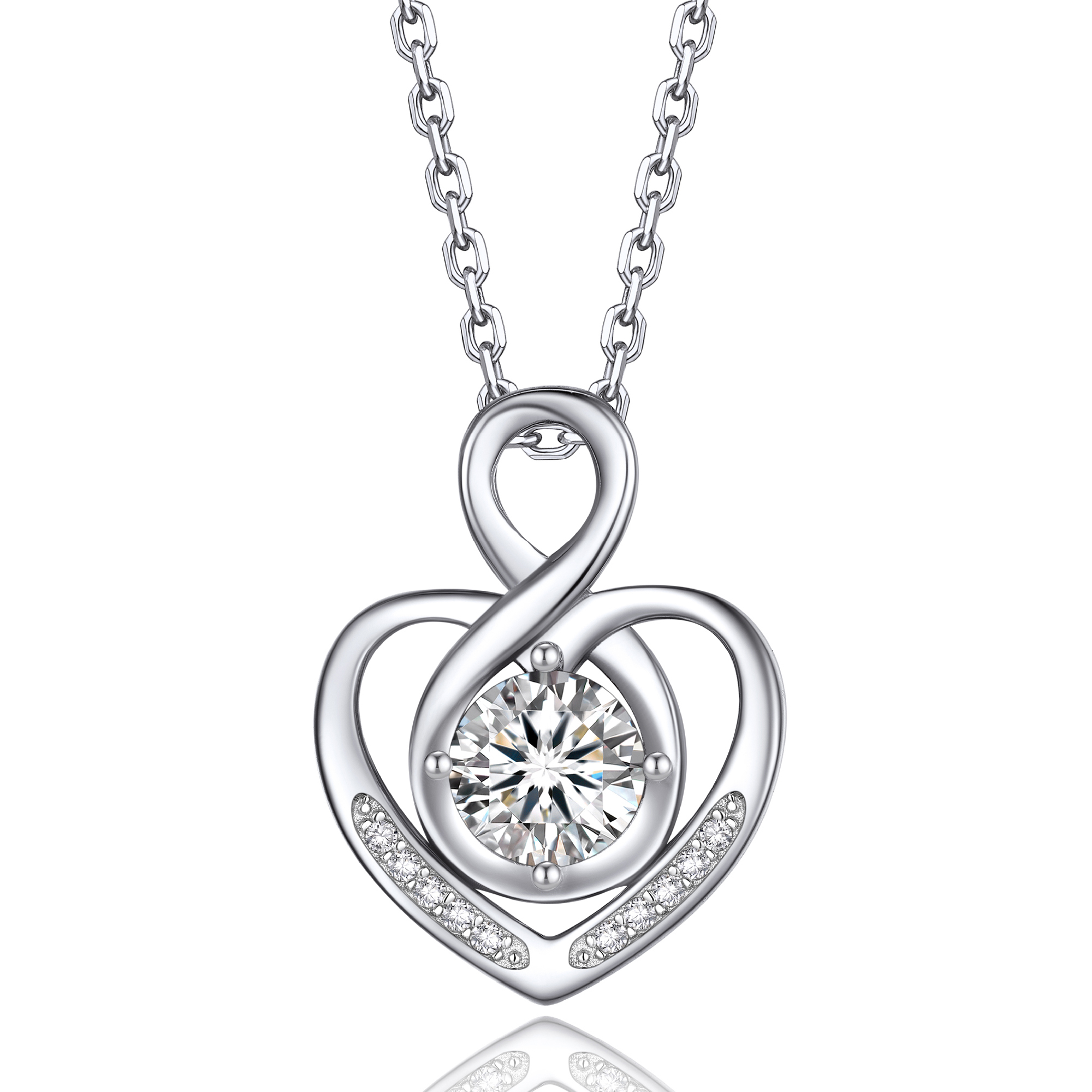 MomentWish Infinity Heart Pendant Necklace for Women 1 Carat Simulated Diamond Necklace Valentines Day Anniversary Jewelry Gifts for Her