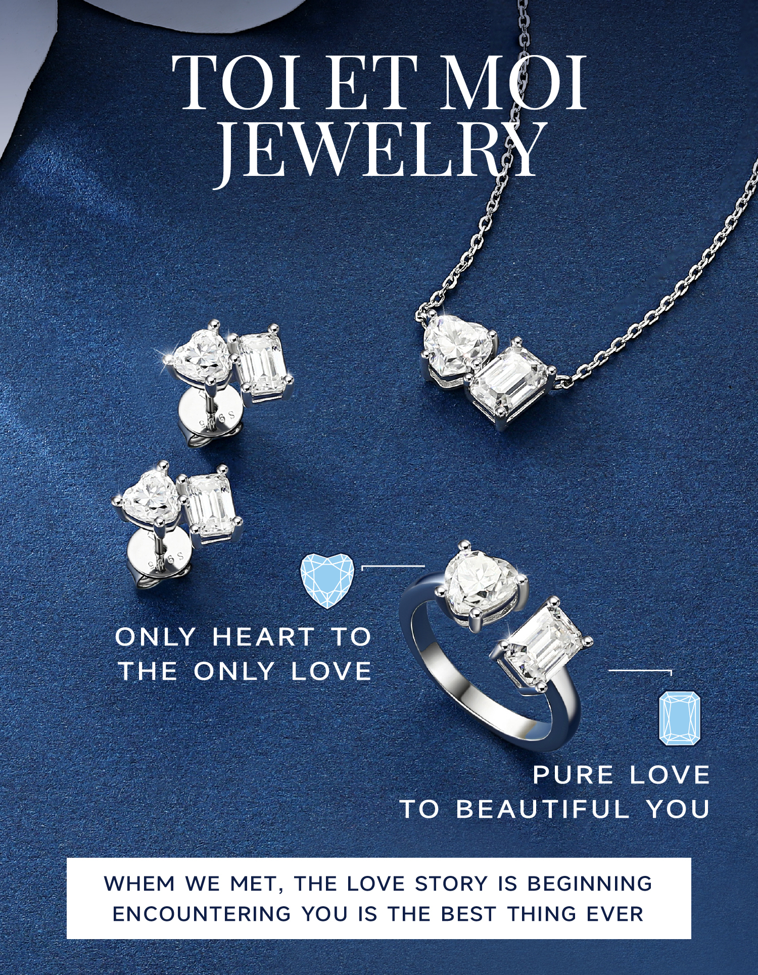 MomentWish Engagement Ring, 2Carat Heart and Emerald Cut Moissanite Promise Ring for Women, Adjustable 925 Sterling Silver Wedding Band