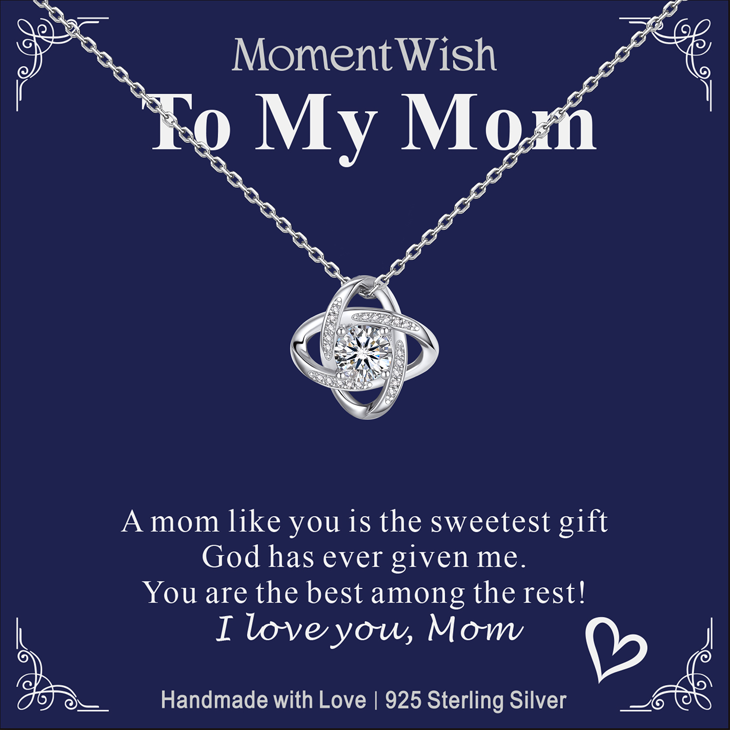 MomentWish Love Knot Necklace, Engagement Wedding Gifts for the Bride, 1Carat Moissanite Diamond Necklaces for Women