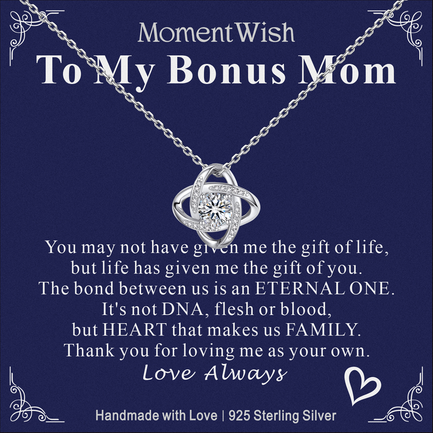 MomentWish Love Knot Necklace, Engagement Wedding Gifts for the Bride, 1Carat Moissanite Diamond Necklaces for Women