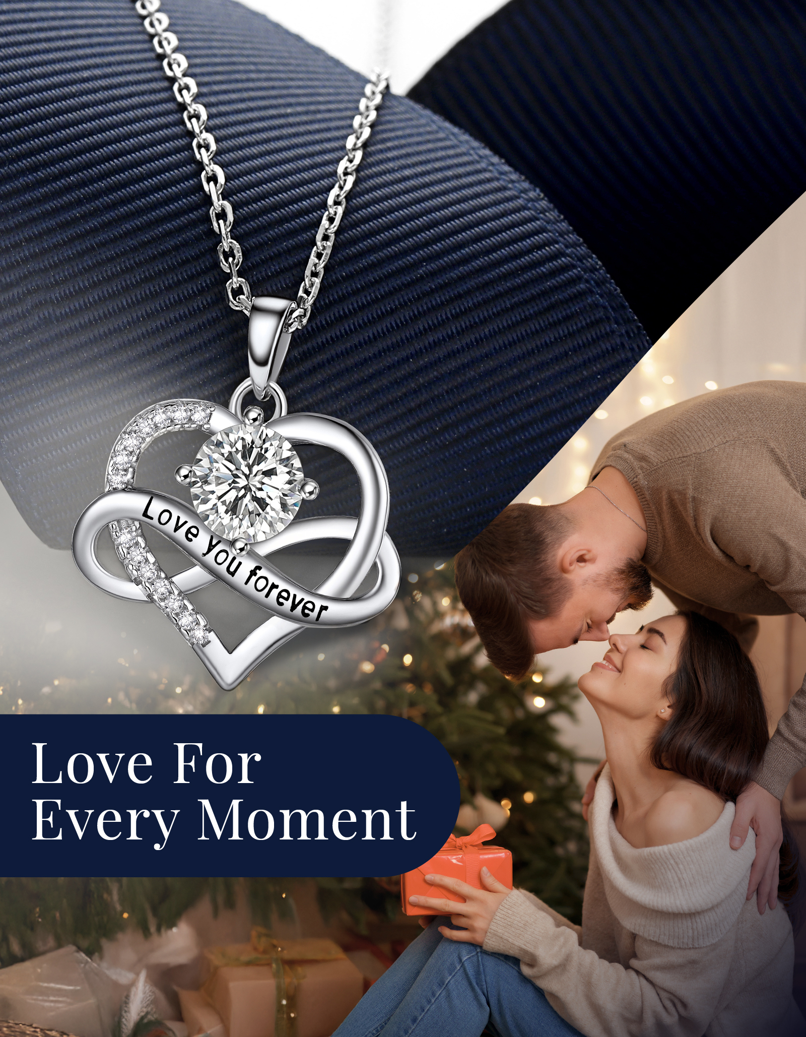 MomentWish Infinity Heart Pendant Necklace for Women,1 Carat D Color VVS1 Simulated Diamond Necklace Jewelry Gifts for Her