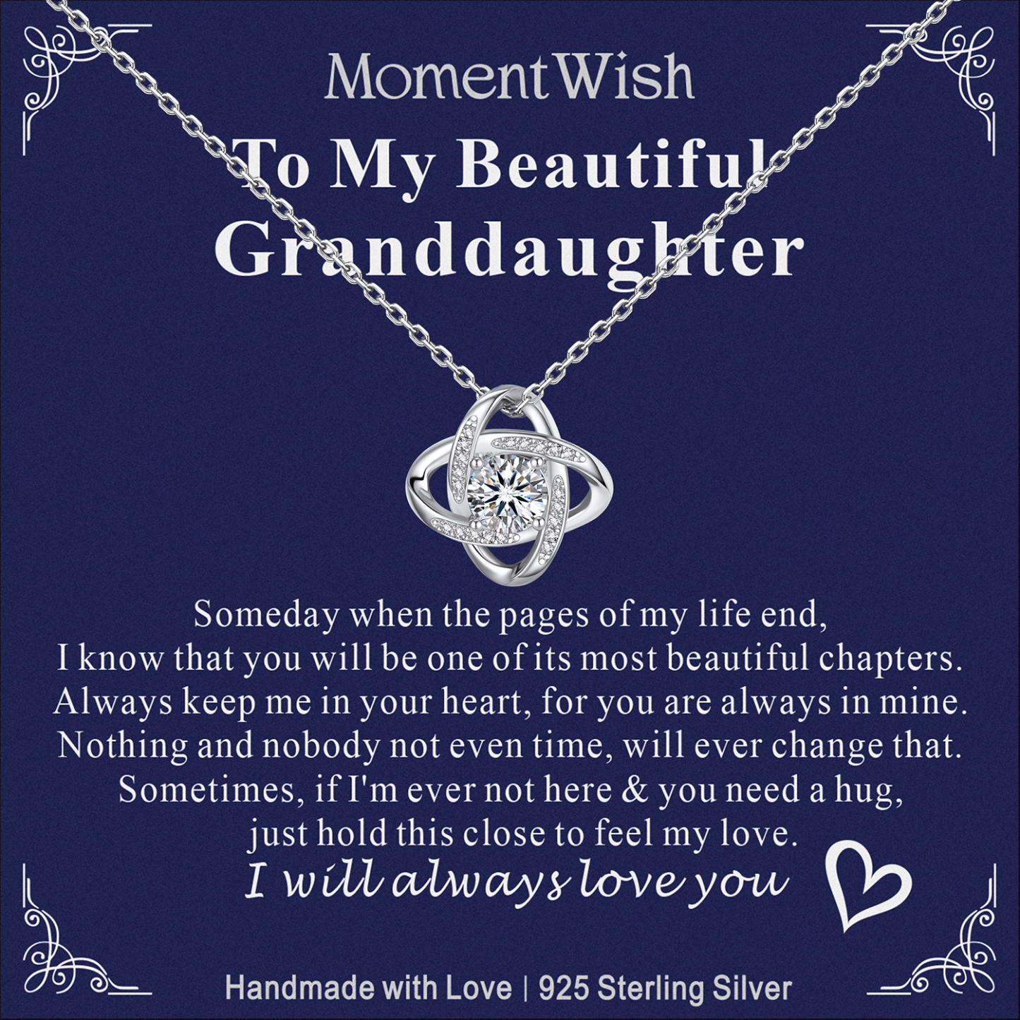 MomentWish Love Knot Necklace, Engagement Wedding Gifts for the Bride, 1Carat Moissanite Diamond Necklaces for Women