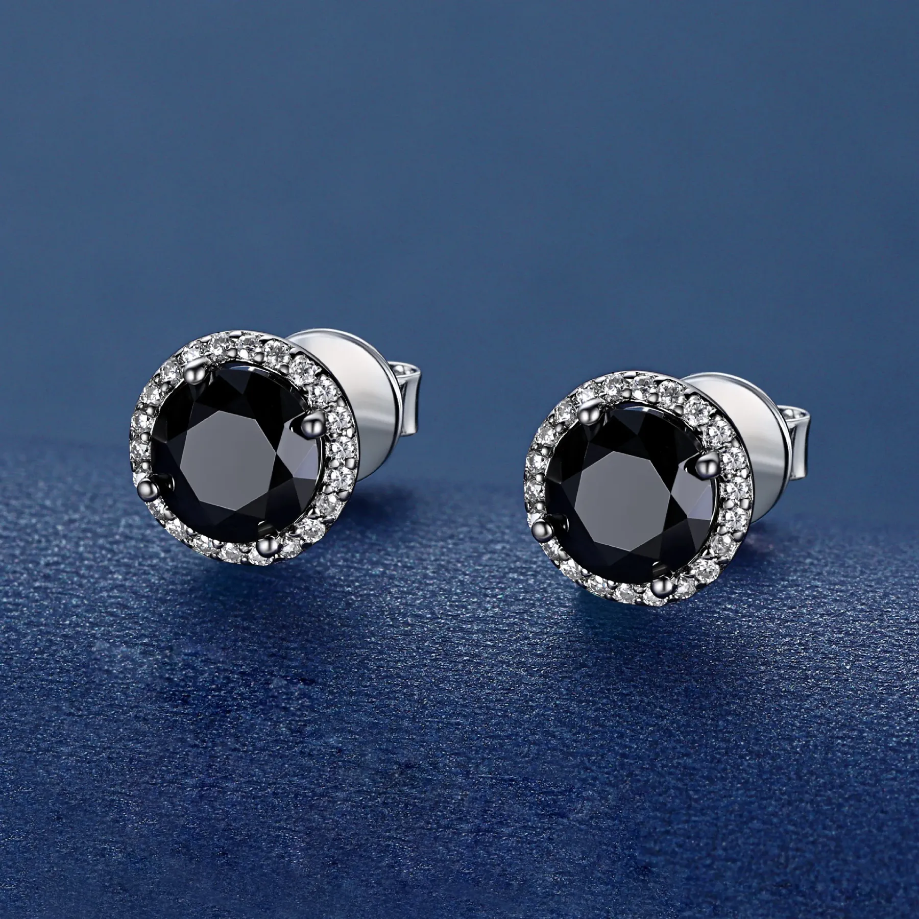 Black Halo Stud Earrings MomentWish 2Carat Moissanite Stud Earring, D Color VVS1 Simulated Black Diamond 925 Sterling Silver Halo Earrings