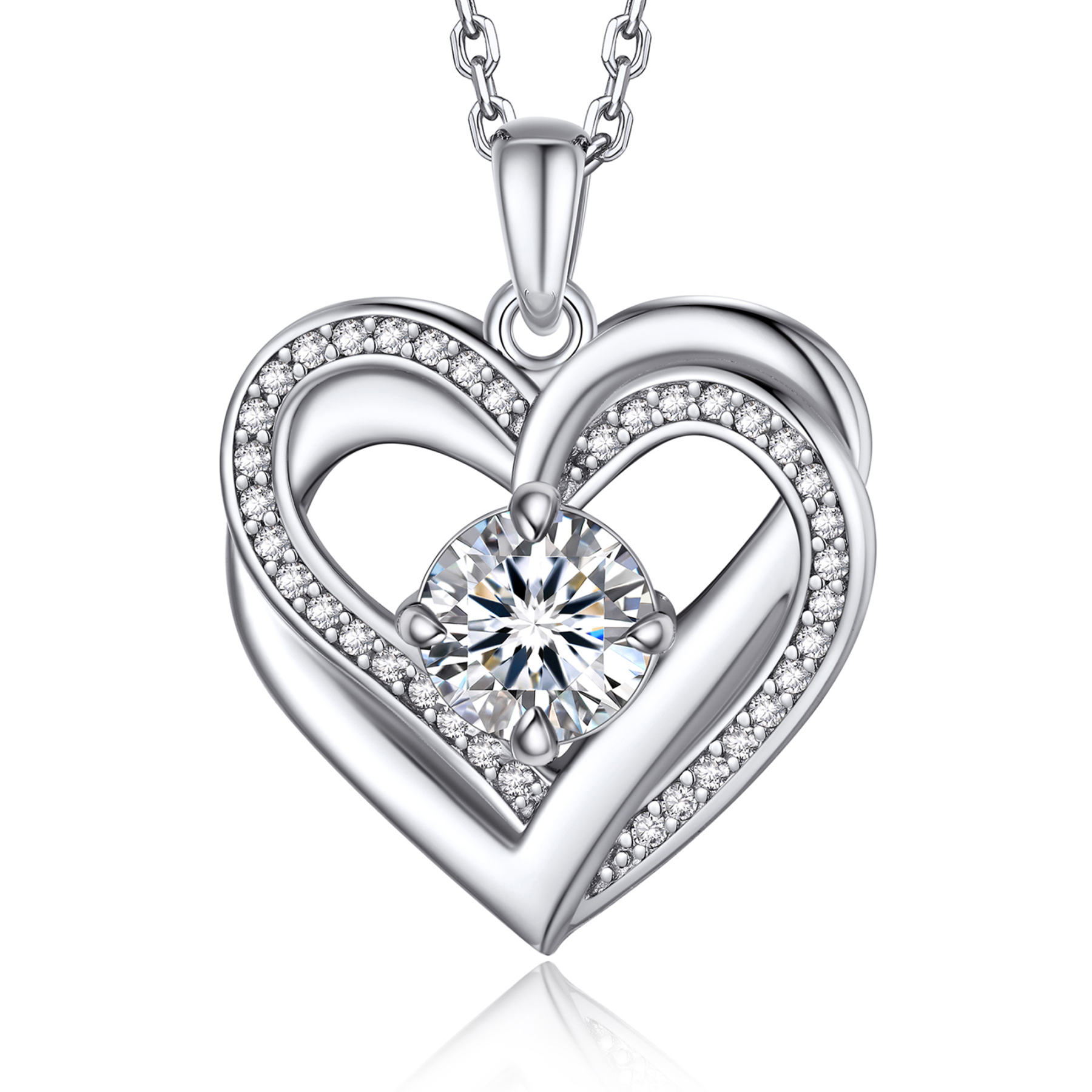 Momentwish 1 Carat Moissanite Heart Necklace for Women Simulated Diamond Sterling Silver Necklace Gifts for Her