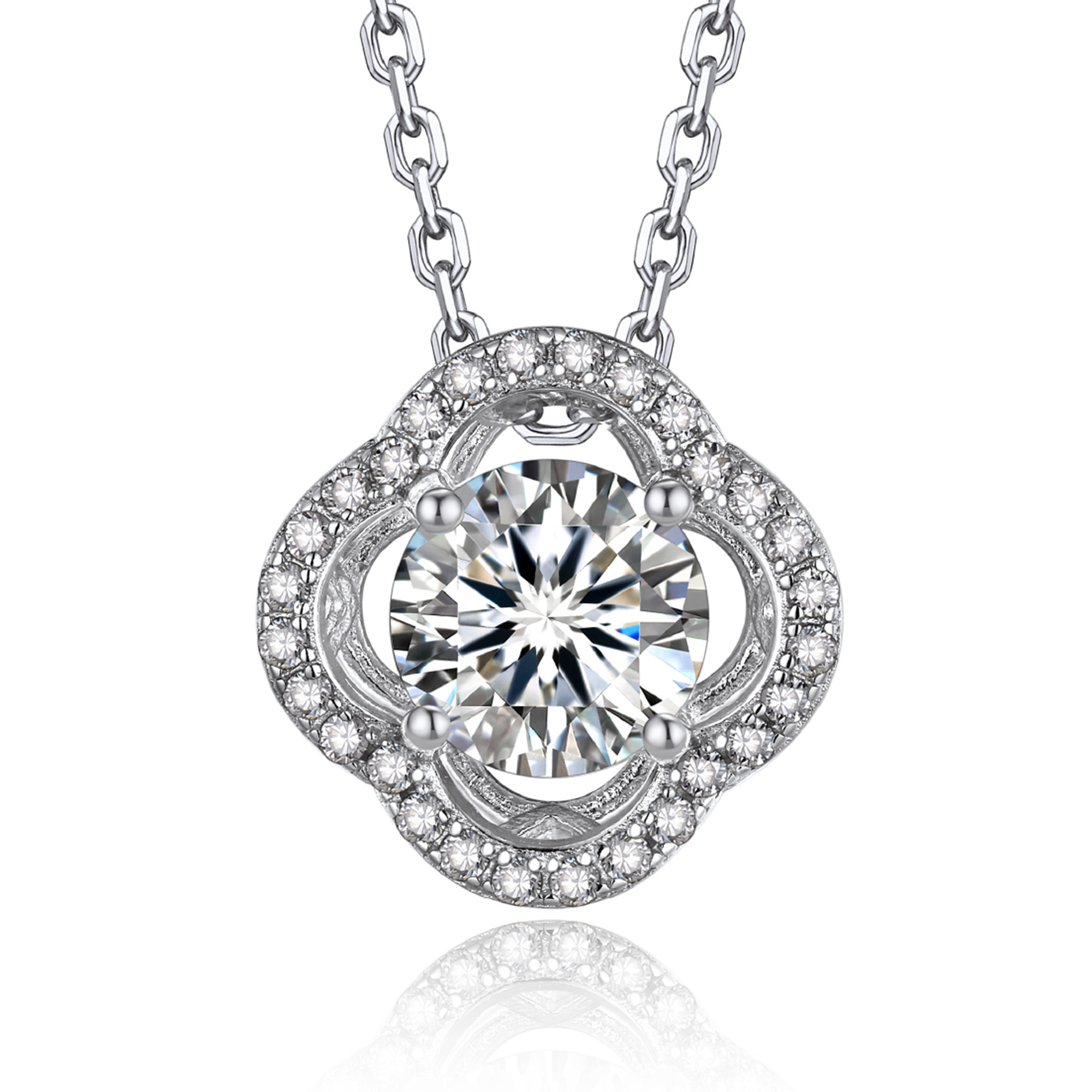 MomentWish 925 Sterling Silver Diamonds Clover Necklace,1Carat Moissanite Pendant for Women Valentines Day Birthday Gifts