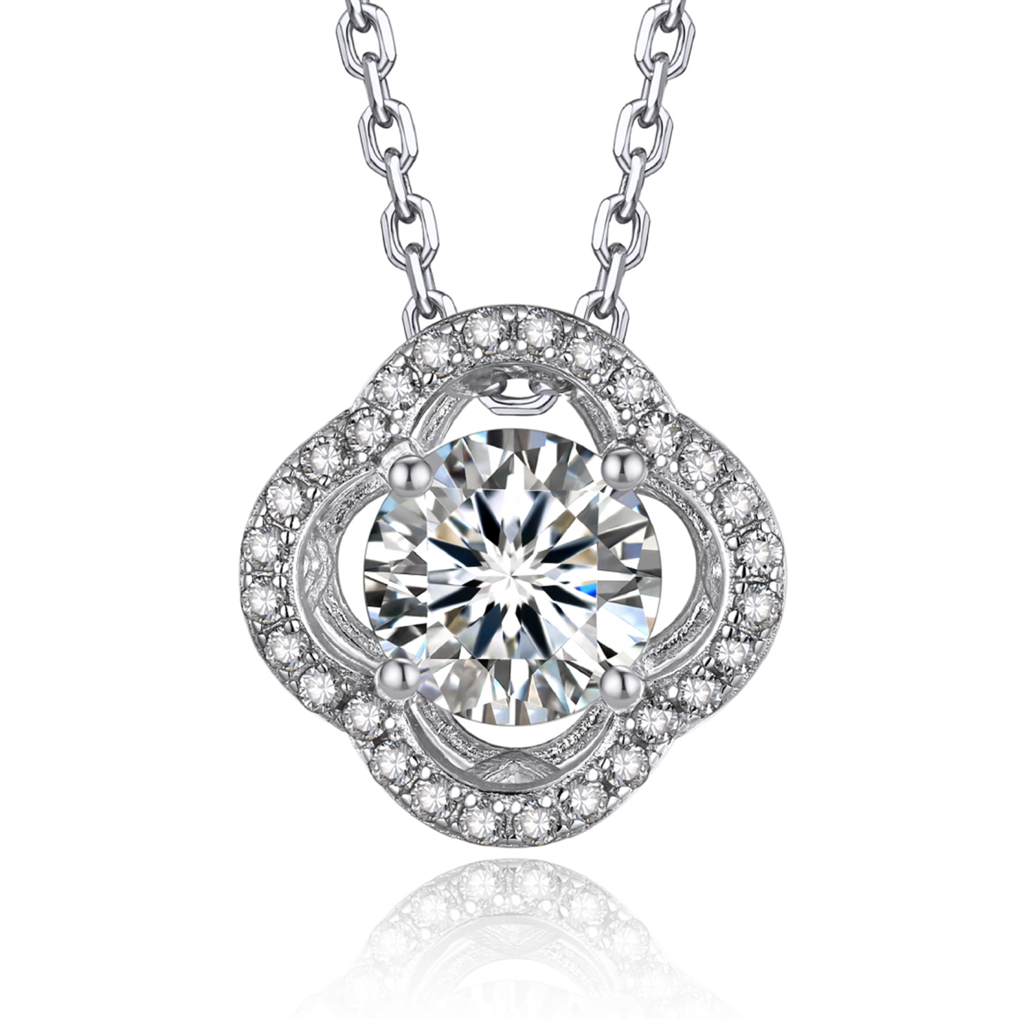 MomentWish 925 Sterling Silver Diamonds Clover Necklace,1Carat Moissanite Pendant for Women Valentines Day Birthday Gifts