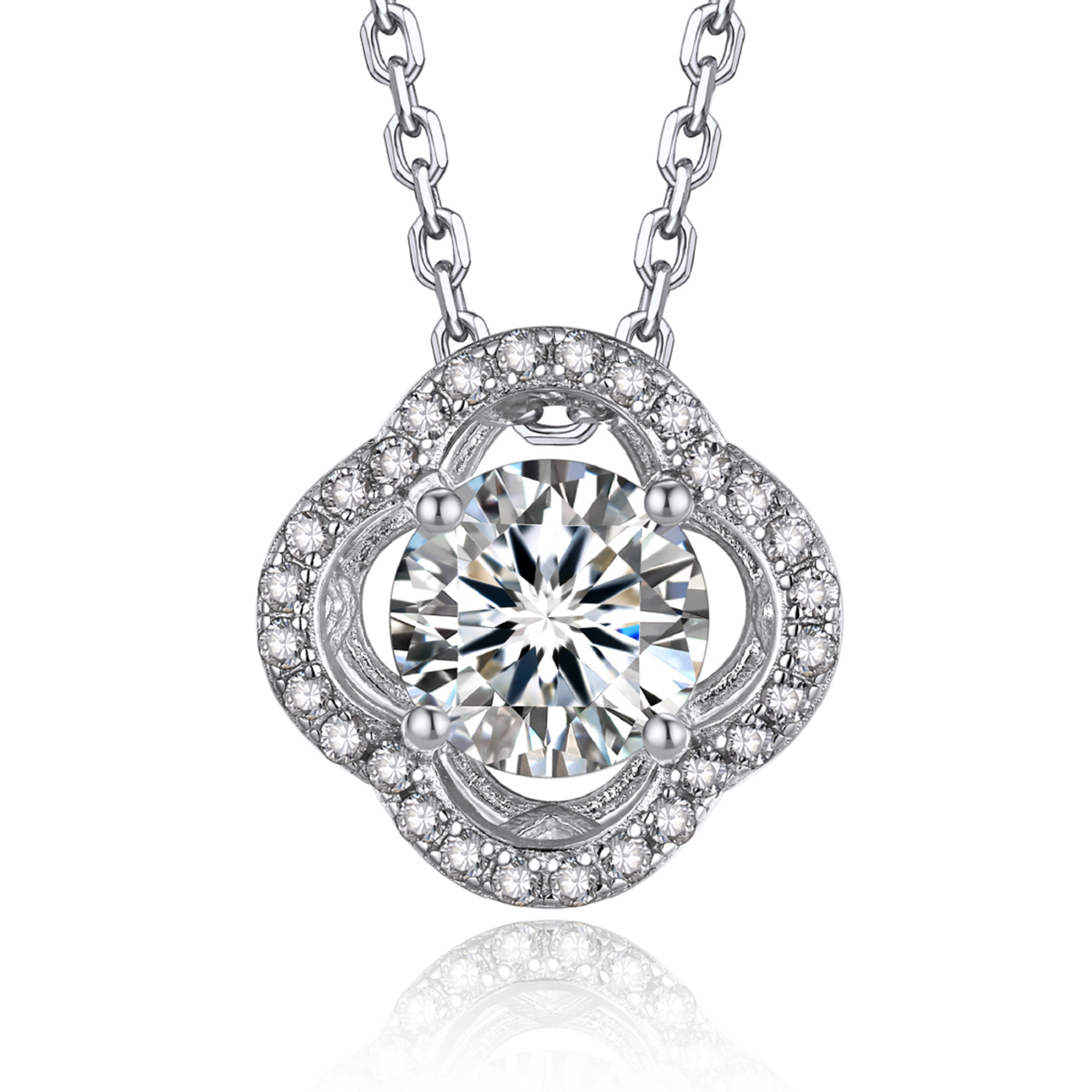 MomentWish 925 Sterling Silver Diamonds Clover Necklace,1Carat Moissanite Pendant for Women Valentines Day Birthday Gifts
