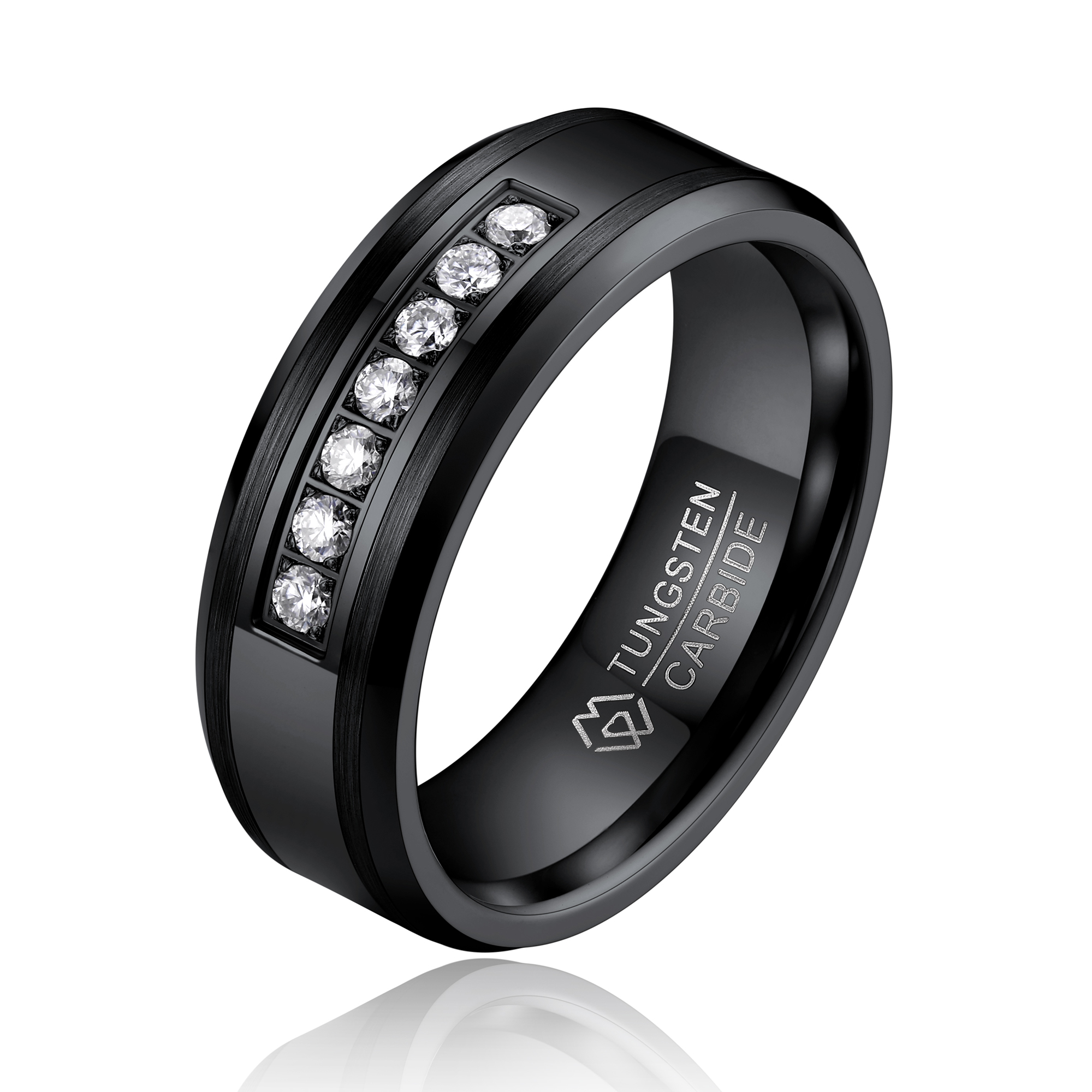 MomentWish 8mm Tungsten Rings for Men, Moissanite Engagement Ring for Him, Silver Tungsten Eternity Band-Size9