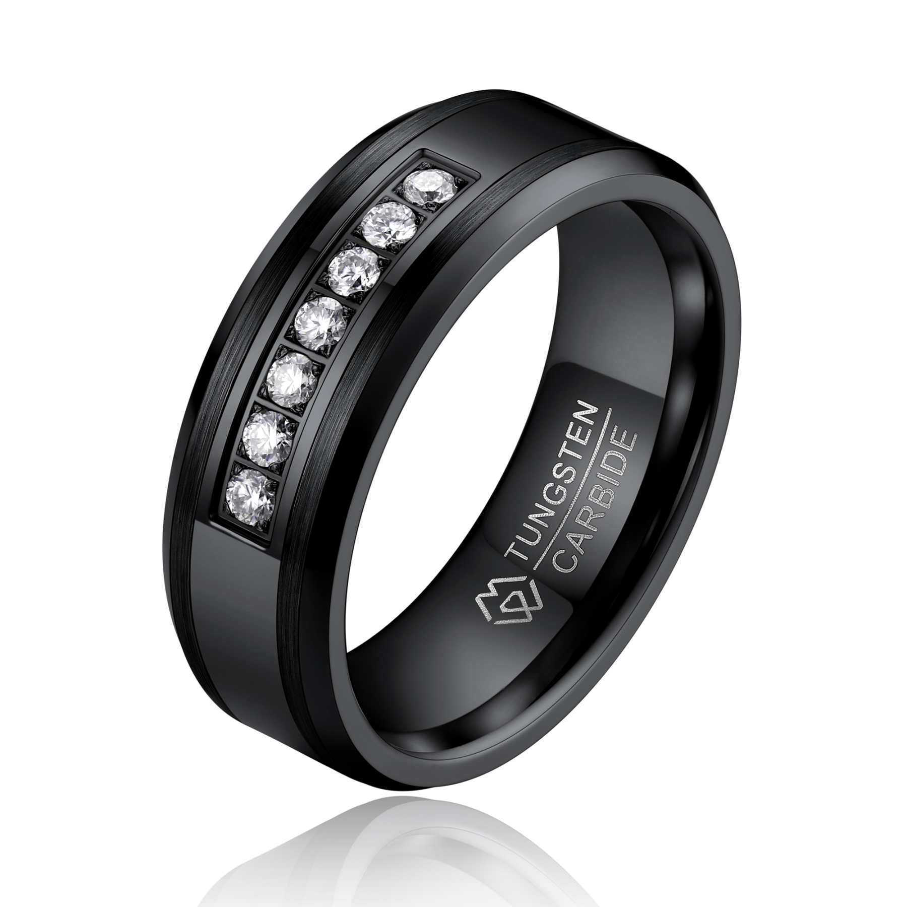 MomentWish 8mm Tungsten Rings for Men, Moissanite Engagement Ring for Him, Silver Tungsten Eternity Band-Size9