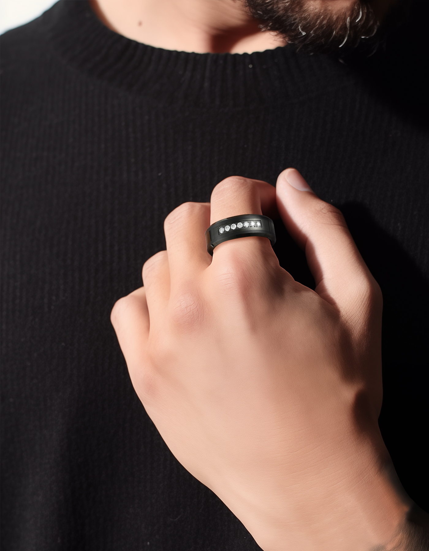 MomentWish 8mm Tungsten Rings for Men, Moissanite Engagement Ring for Him, Silver Tungsten Eternity Band-Size9