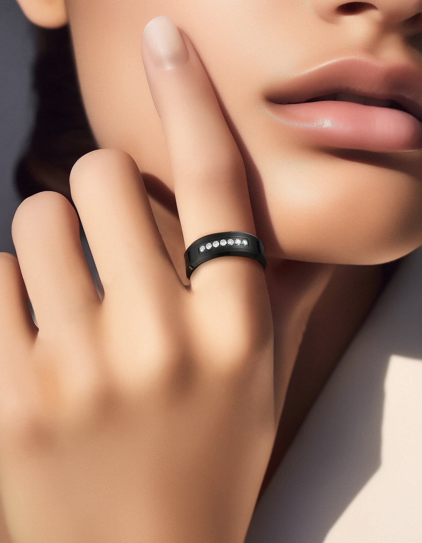 MomentWish 8mm Tungsten Rings for Men, Moissanite Engagement Ring for Him, Silver Tungsten Eternity Band-Size9