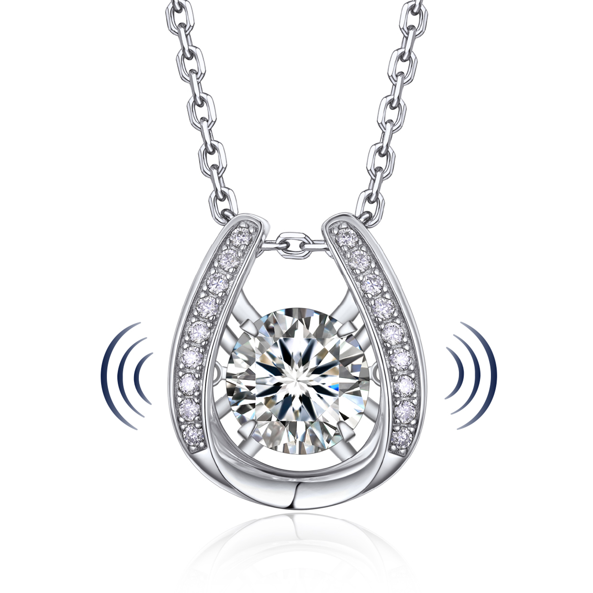 MomentWish 1 Carat Moissanite Halo Dancing Pendant Necklace for Women Simulated Diamond Sterling Silver Sparkling Gift for Her