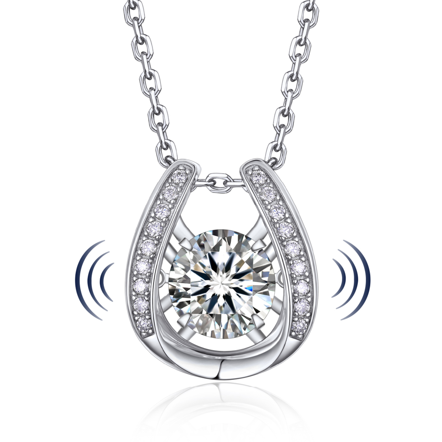 MomentWish 1 Carat Moissanite Halo Dancing Pendant Necklace for Women Simulated Diamond Sterling Silver Sparkling Gift for Her