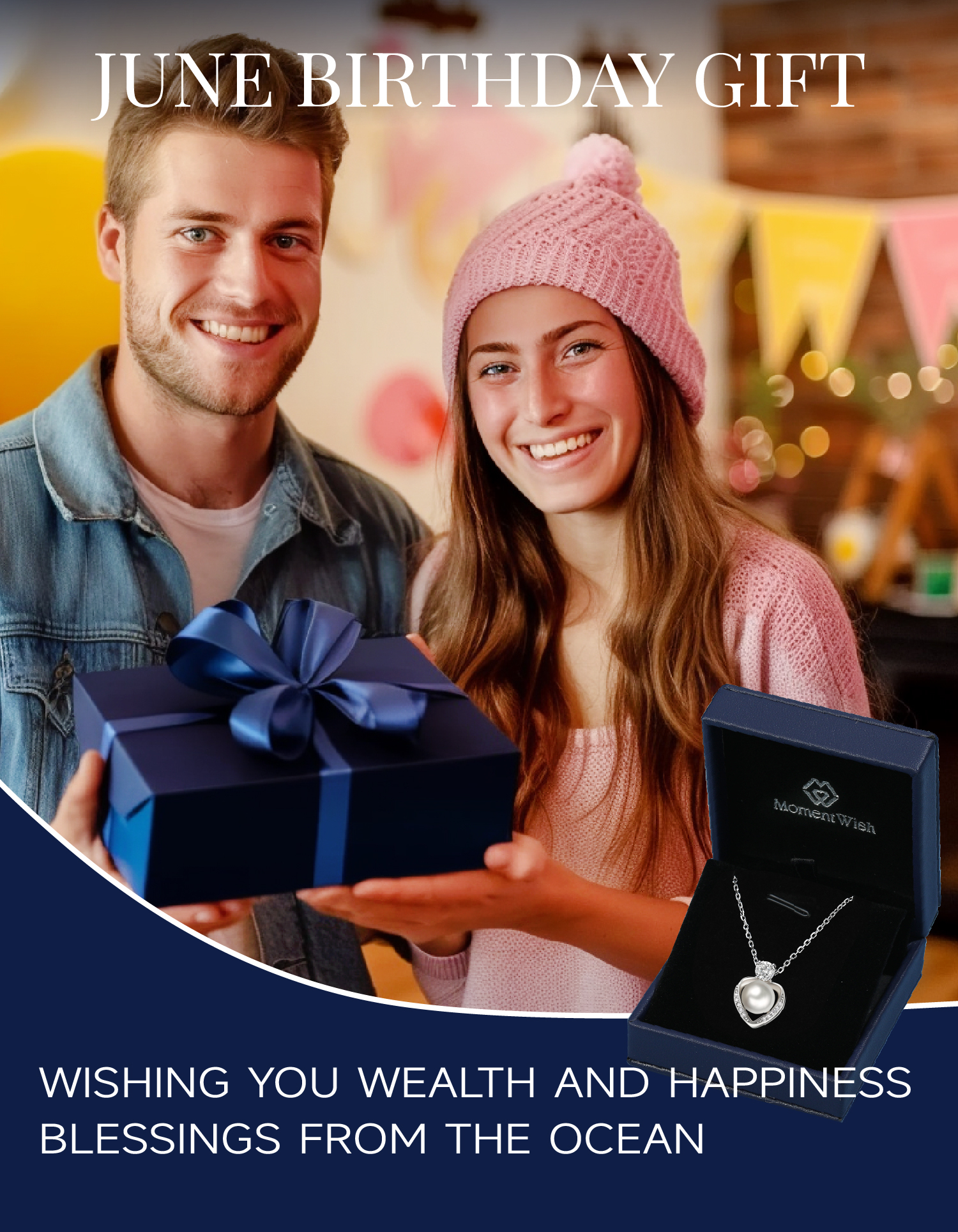 MomentWish Pearl Pendant Necklace for Women,Round Cut Diamond Necklace,925 Sterling Silver Heart Necklace Anniversary Wedding Gift for Her