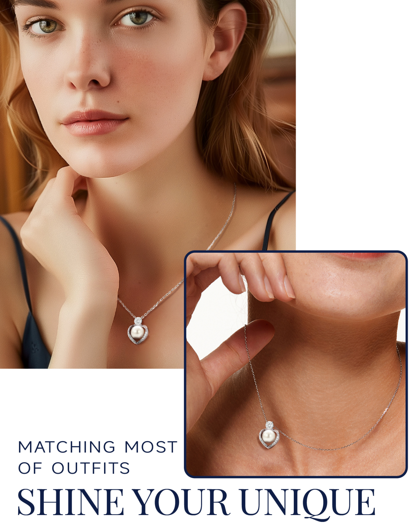 MomentWish Pearl Pendant Necklace for Women,Round Cut Diamond Necklace,925 Sterling Silver Heart Necklace Anniversary Wedding Gift for Her