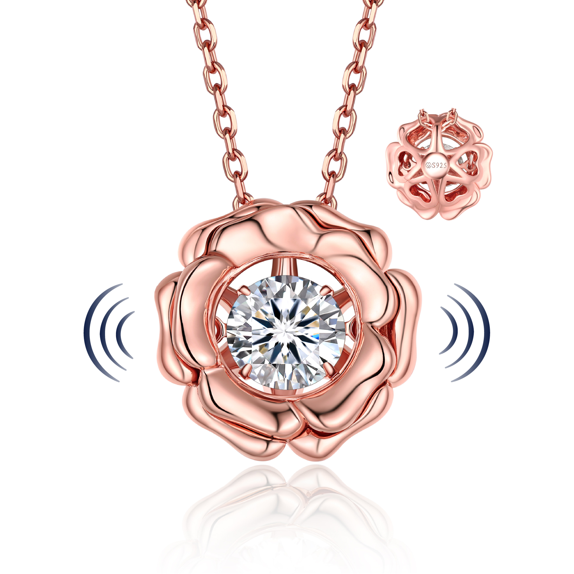 MomentWish 1 Carat Moissanite Halo Dancing Pendant Necklace for Women Simulated Diamond Sterling Silver Sparkling Gift for Her