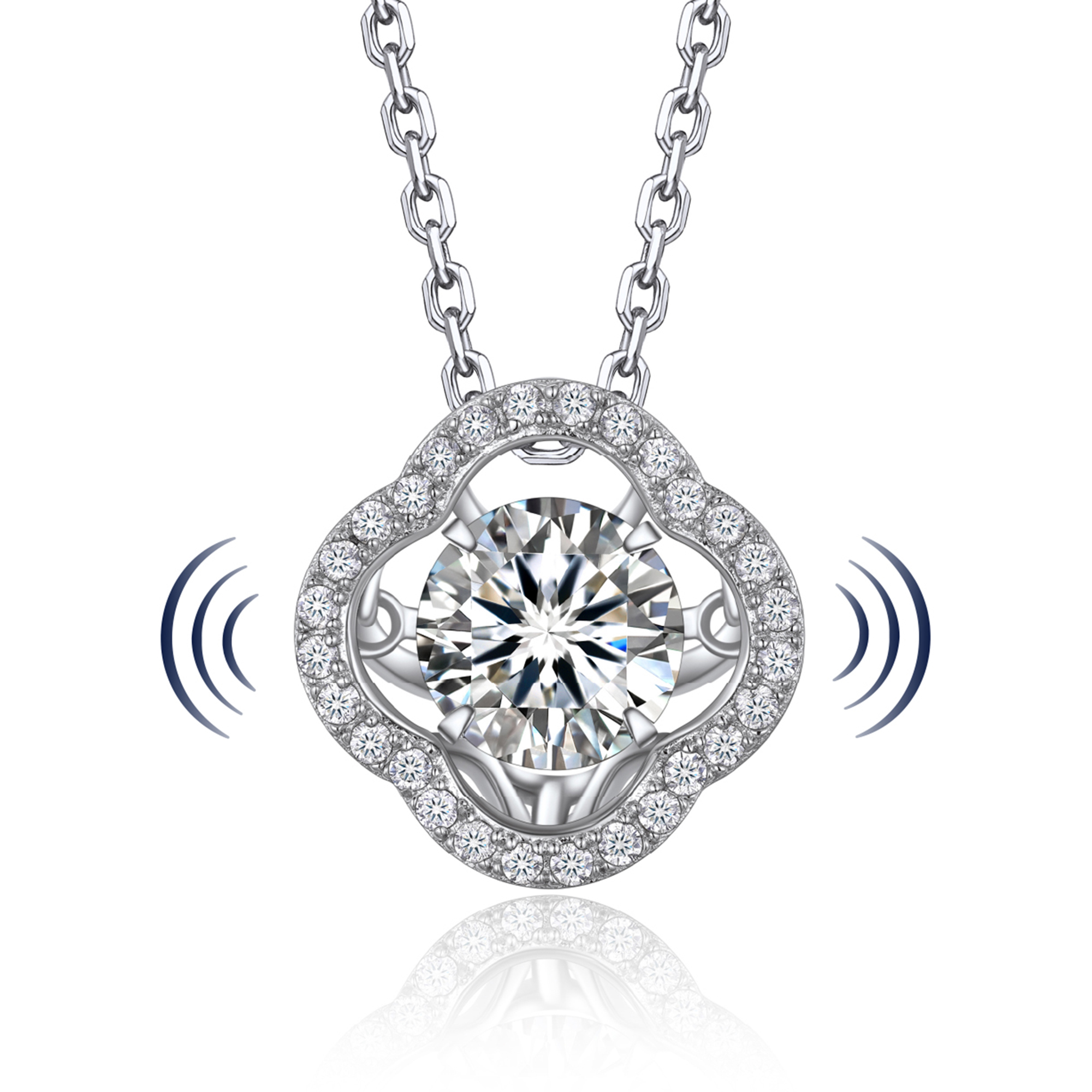 MomentWish 1 Carat Moissanite Halo Dancing Pendant Necklace for Women Simulated Diamond Sterling Silver Sparkling Gift for Her