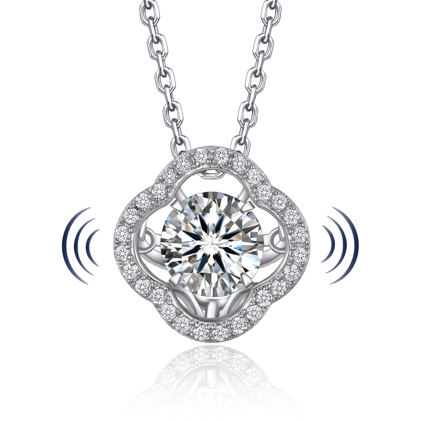 MomentWish 1 Carat Moissanite Halo Dancing Pendant Necklace for Women Simulated Diamond Sterling Silver Sparkling Gift for Her