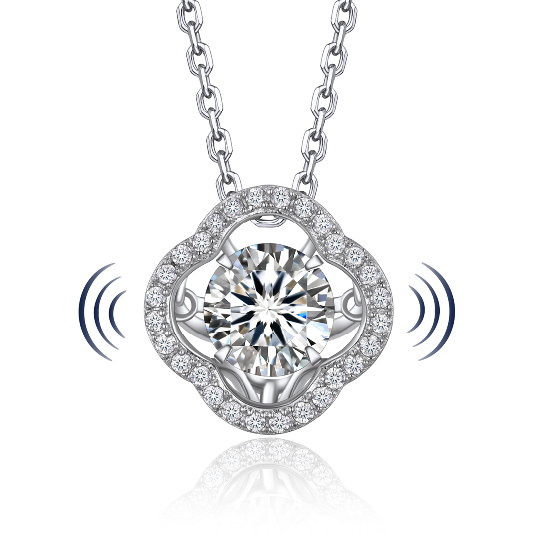 MomentWish 1 Carat Moissanite Halo Dancing Pendant Necklace for Women Simulated Diamond Sterling Silver Sparkling Gift for Her