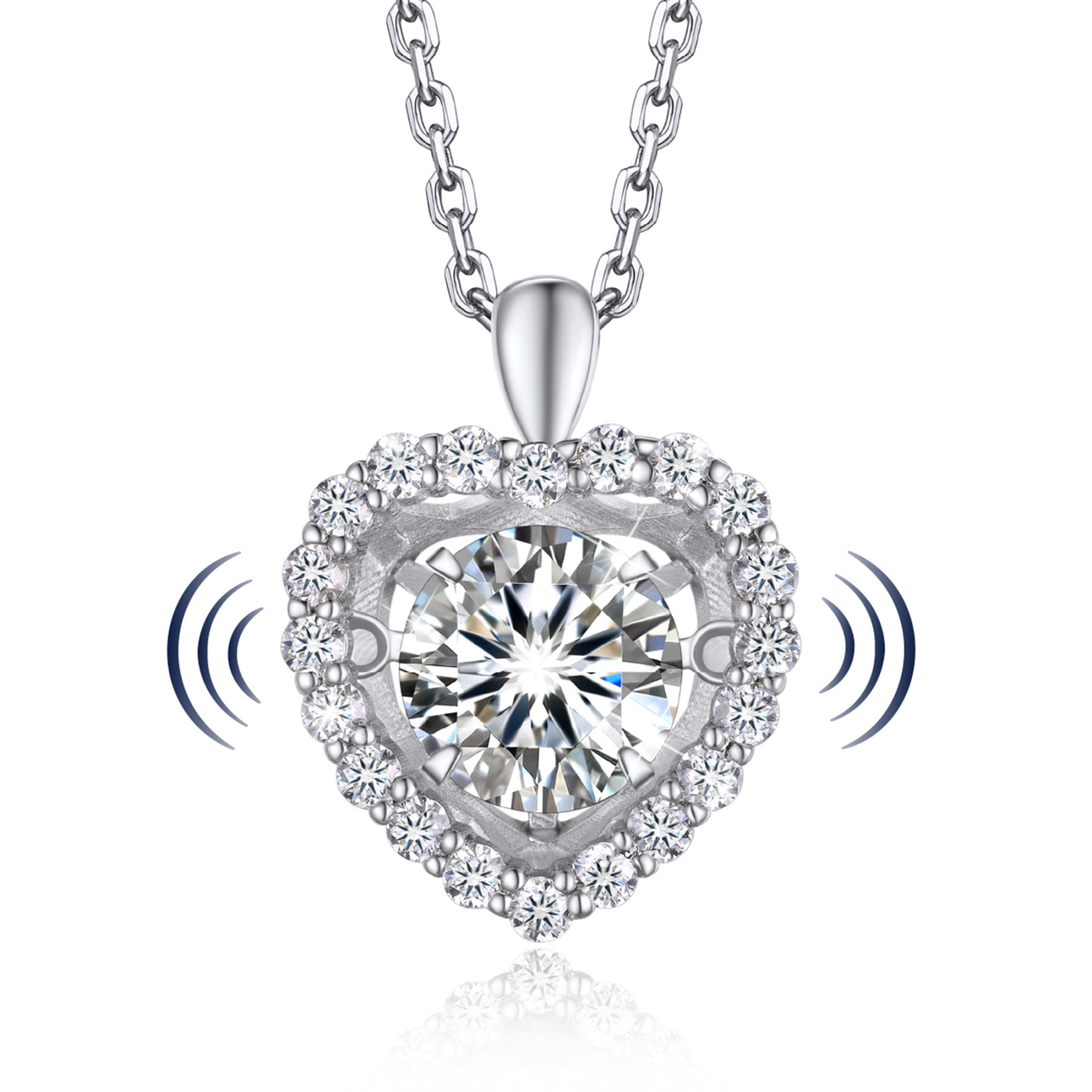 MomentWish 1 Carat Moissanite Halo Dancing Pendant Necklace for Women Simulated Diamond Sterling Silver Sparkling Gift for Her