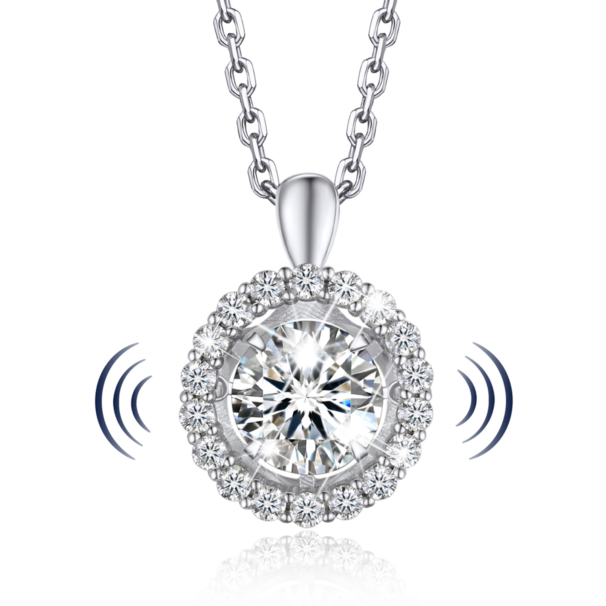 MomentWish 1 Carat Moissanite Halo Dancing Pendant Necklace for Women Simulated Diamond Sterling Silver Sparkling Gift for Her