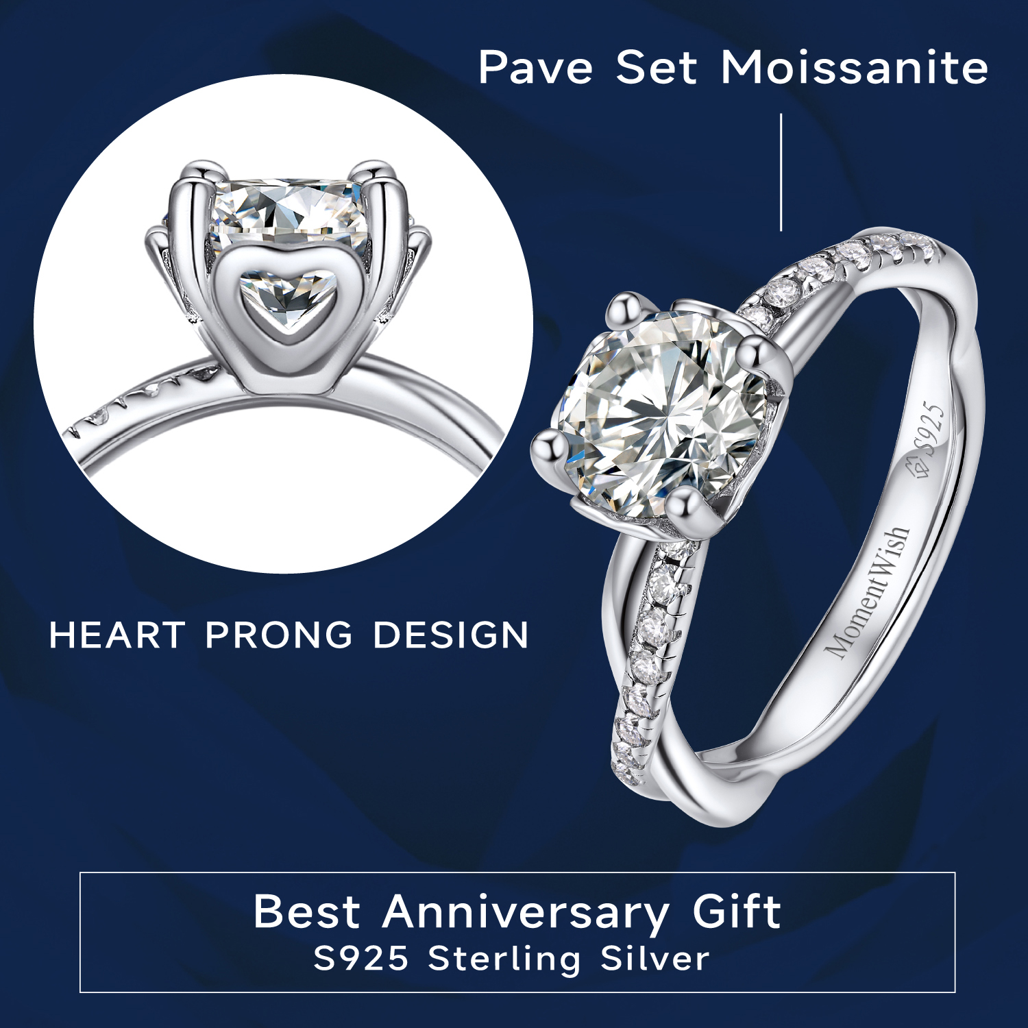 MomentWish Promise Ring for Women,1 Carat Moissanite Engagement Rings for Her S925 Sterling Silver, Simulated Diamond Twisted Vine Rings-Size 7