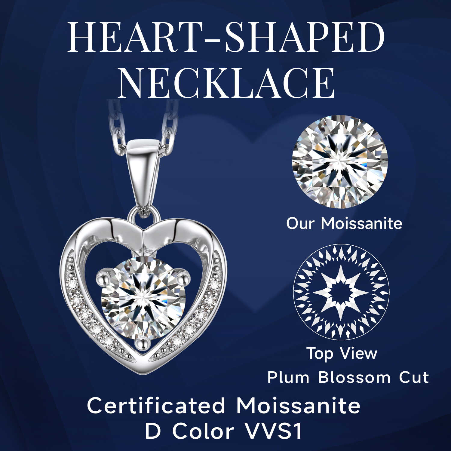Momentwish 1 Carat Moissanite Heart Necklace for Women Simulated Diamond Sterling Silver Necklace Gifts for Her