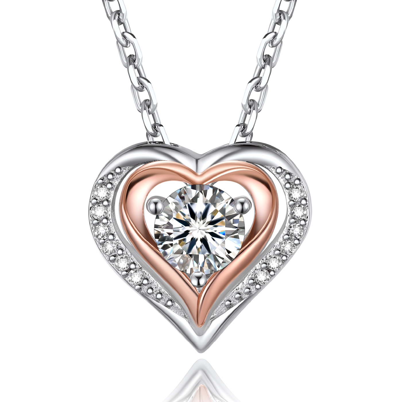 Momentwish 1 Carat Moissanite Heart Necklace for Women Simulated Diamond Sterling Silver Necklace Gifts for Her