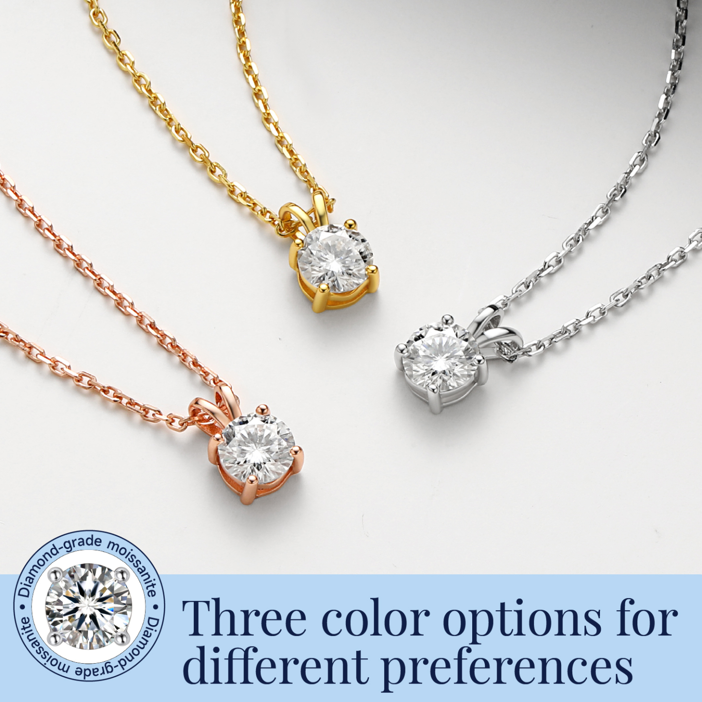 MomentWish 1 Carat Round Cut Moissanite Solitaire Pendant Necklace for  Women 925 Sterling Silver with 18K White Gold