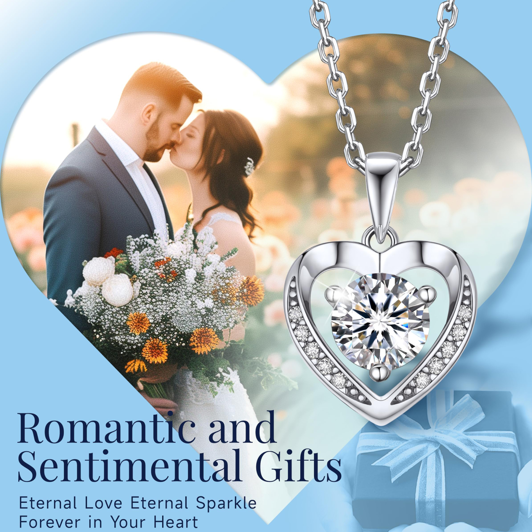 Momentwish 1 Carat Moissanite Heart Necklace for Women Simulated Diamond Sterling Silver Necklace Gifts for Her