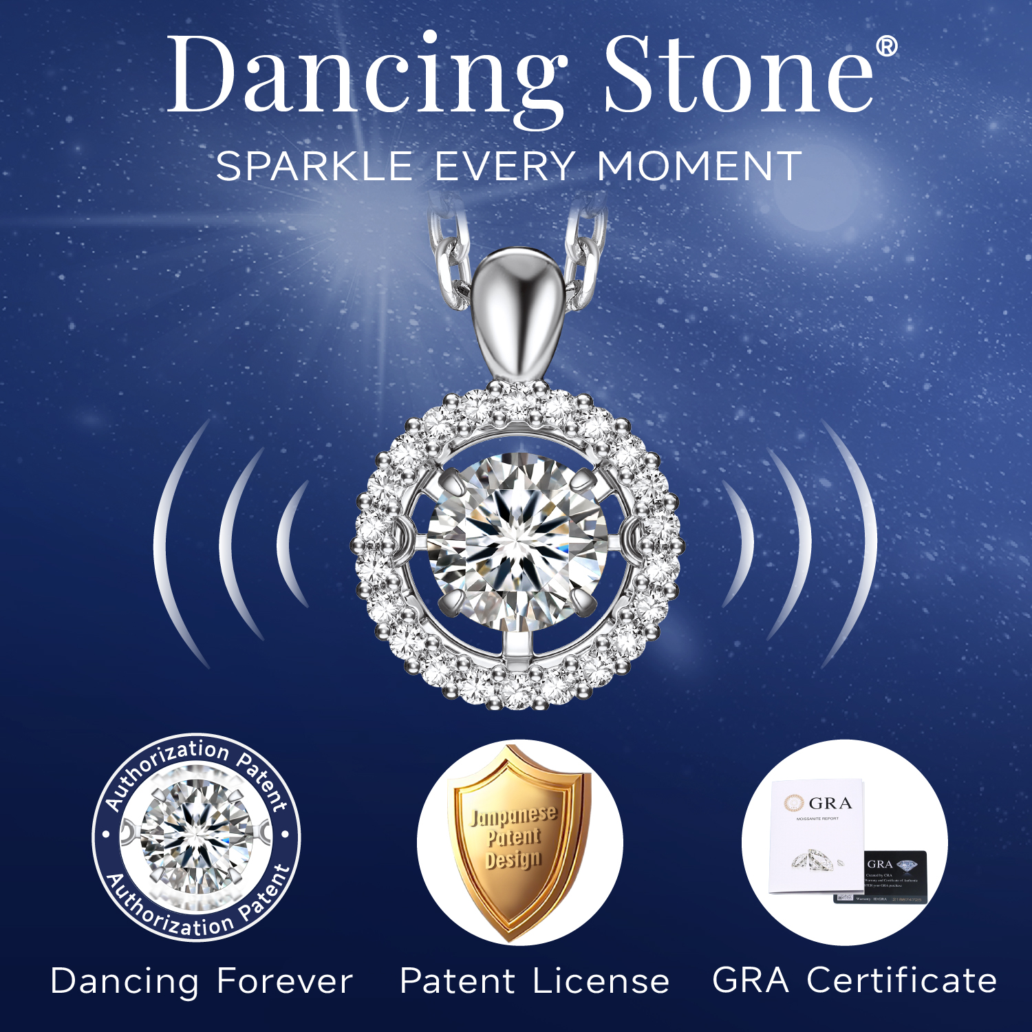 MomentWish 1 Carat Moissanite Halo Dancing Pendant Necklace for Women Simulated Diamond Sterling Silver Sparkling Gift for Her