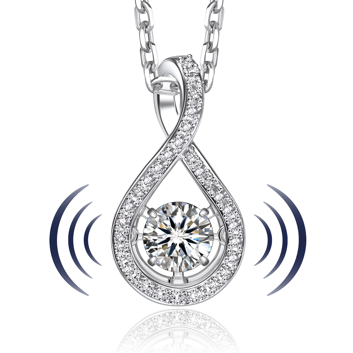 MomentWish 1 Carat Moissanite Halo Dancing Pendant Necklace for Women Simulated Diamond Sterling Silver Sparkling Gift for Her