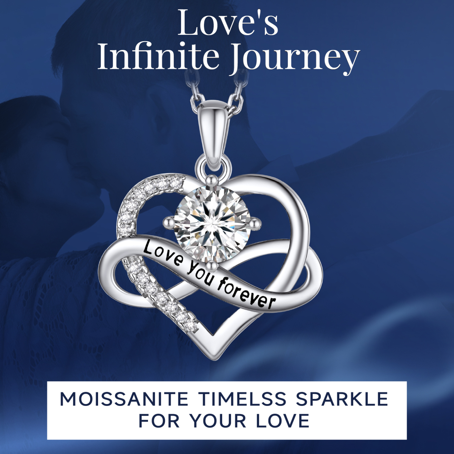MomentWish Infinity Heart Pendant Necklace for Women 1 Carat Simulated Diamond Necklace Valentines Day Anniversary Jewelry Gifts for Her